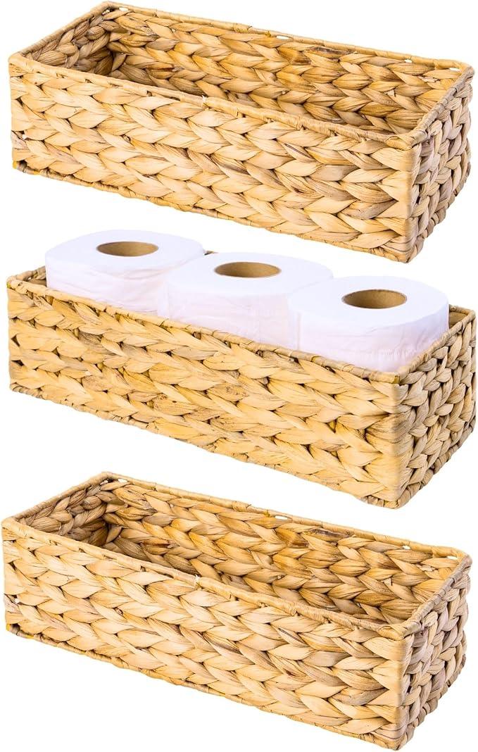 Set of 3 Wicker Toilet Paper Holders – Toilet Tank Basket, Back of Toilet Basket, Wicker Baskets for Storage and Decorative Bathroom Organization - ModernBath