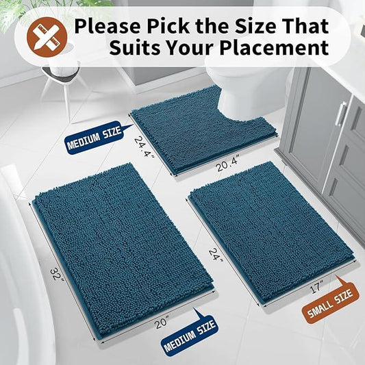 Yimobra Toilet Rugs U Shaped Washable - 24"x20" Non Slip Plush Contour Bath Rugs for Toilet - Super Soft Absorbent Quick Dry Toilet Mats for Bathroom,Peacock Blue - ModernBath