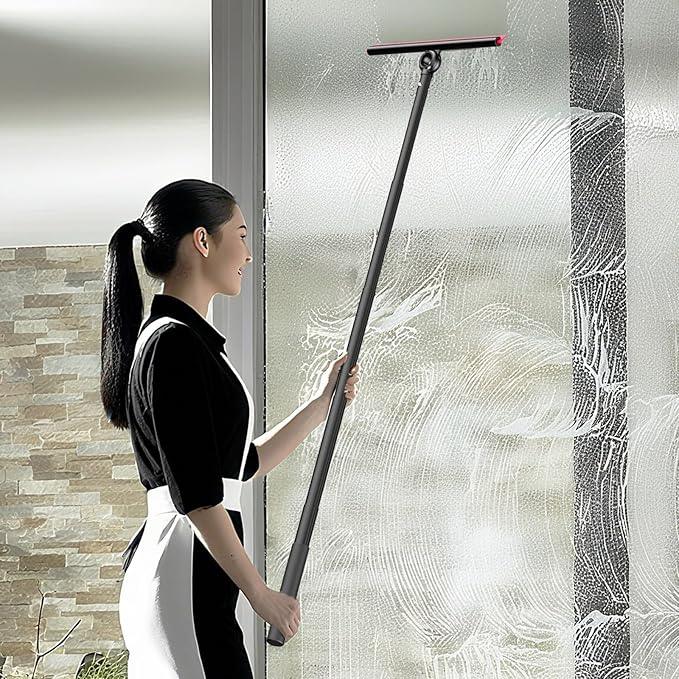 EHOMGUI Shower Squeegee for Glass Doors, Window Squeegee for Home,Squeegee with Telescopic Extension Pole,Professional Window Cleaning Tool, Black, for Mirror, Glass, Ceramic Tile - ModernBath