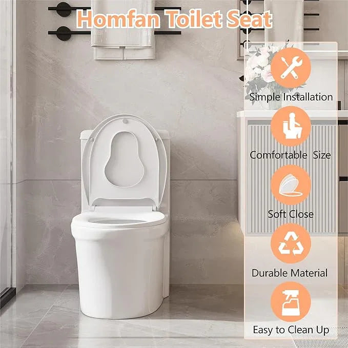 Toilet Seat,Round Toilet Seat with Quiet Close – Quick Release Hinges, Non-Slip Bumpers, Quiet, Easy to Clean – Fits Most American Standard Elongated Toilets – Easy Installation – White, Regular - ModernBath