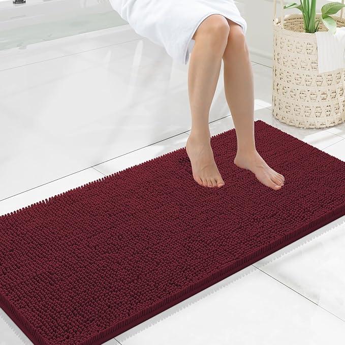 Smiry Luxury Chenille Bathroom Rugs 47x20, Extra Soft and Absorbent Shaggy Bath Mat, Machine Washable, Non-Slip Plush Carpet Runner for Tub, Shower, and Floor, Home Decor Accessories, Burgundy - ModernBath
