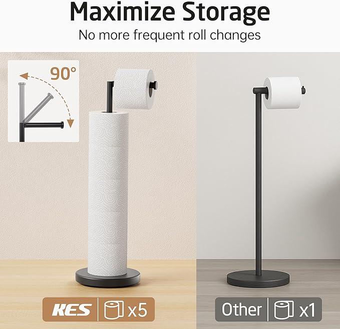 Extra High Toilet Paper Holder Stand with Weighted Base for 6 Rolls, KES 25" H Black Free Standing Toilet Paper Holder with Reverse, 18/8 Stainless Steel, BPH290B-BK - ModernBath