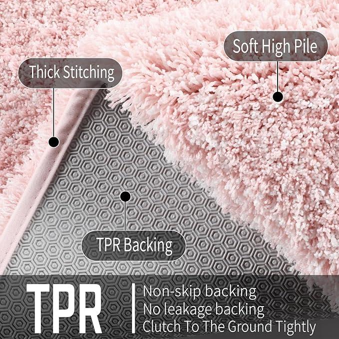 Yimobra Luxury Bathroom Rugs, Fluffy Bath Mats, Non Slip, Water Absorbent Microfiber, Machine Washable, Plush Carpet Shower Rugs, Thick Matts for Bathroom Floor&Tub, 44"x 24", Light Pink and White - ModernBath