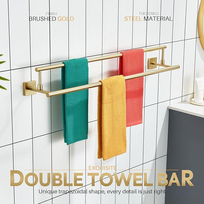 KOKOSIRI Bath Towel Bars 32-Inch Double Towel Rails Overlength Bathroom Racks for Cabinet Kitchen Brushed Gold Stainless Steel B5009BG-L32 - ModernBath