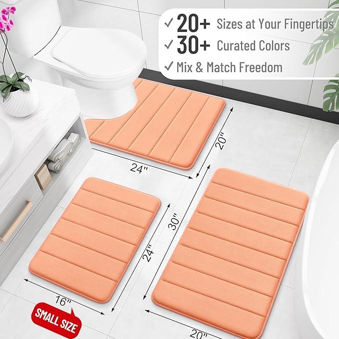 OLANLY Memory Foam Long Bathroom Rugs Runner 70x24, Super Soft Absorbent Bath Mat, Quick Dry, Machine Washable Shower Floor Rugs, Bathmat Carpet, Bathroom Home Decor Accessories, Peach - ModernBath