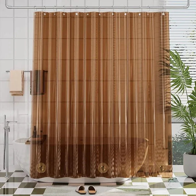 AmazerBath Premium EVA Shower Curtain Amber, Luxury Clear Brown Jelly-Like Soft Waterproof Shower Curtain with 3 Weighted Stones and 12 Grommets, Recyclable Packaging - ModernBath
