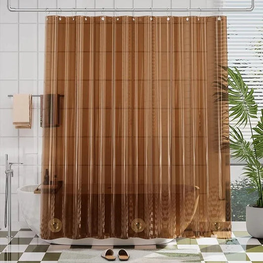 AmazerBath Premium EVA Shower Curtain Amber, Luxury Clear Brown Jelly-Like Soft Waterproof Shower Curtain with 3 Weighted Stones and 12 Grommets, Recyclable Packaging - ModernBath