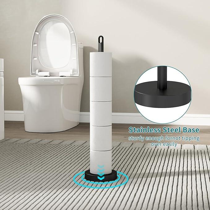 Toilet Paper Holder Stand, Free Standing Tissue Paper Roll Storage Holder with Reserve for Bathroom Countertop with Stainless Steel Heavy Weighted, 1Pack Matte Black - ModernBath
