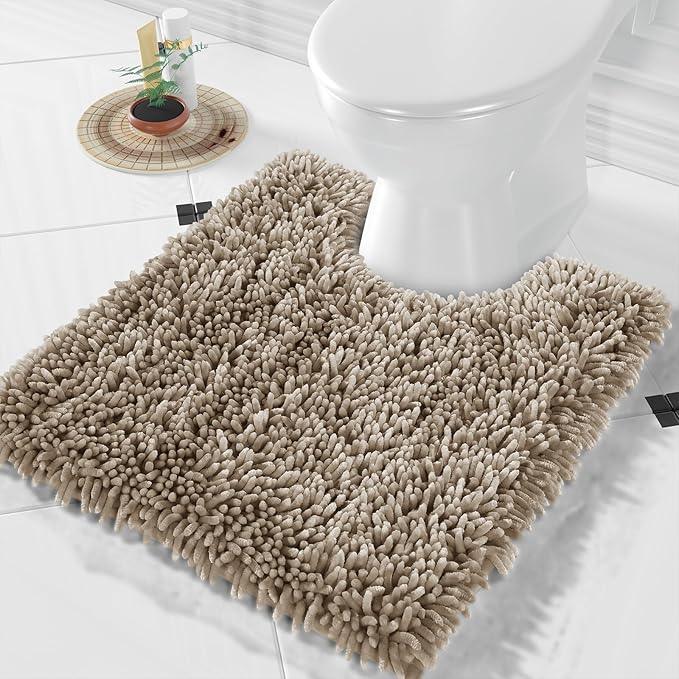 Yimobra Toilet Rugs U Shaped Washable, Extra Thick Soft Absorbent Chenille Contour Bathroom Rugs for Toilet 24x20 Inch, Quick Dry Non Slip Toilet Mat for Bath Floor, Camel - ModernBath