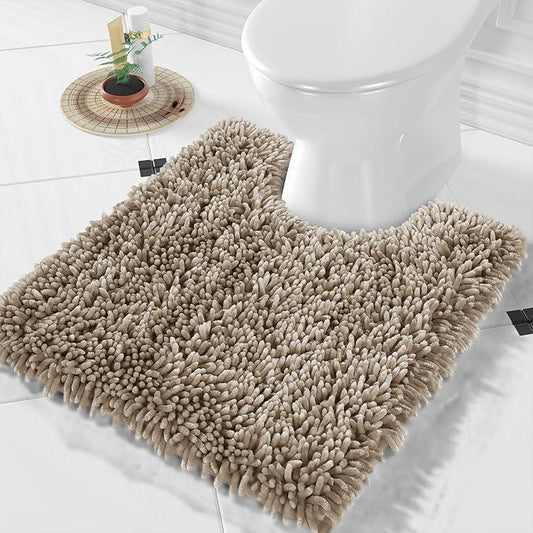 Yimobra Toilet Rugs U Shaped Washable, Extra Thick Soft Absorbent Chenille Contour Bathroom Rugs for Toilet 24x20 Inch, Quick Dry Non Slip Toilet Mat for Bath Floor, Camel - ModernBath