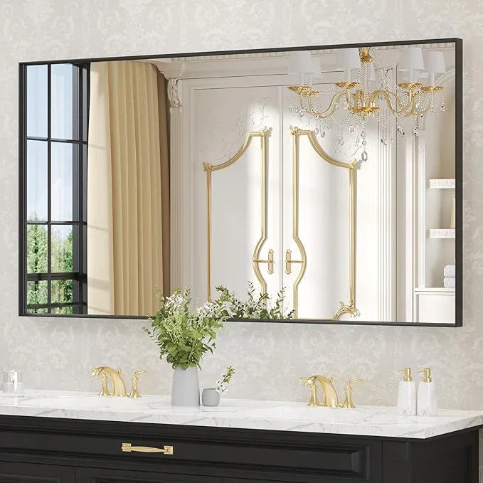 LOAAO Black Bathroom Mirror 60"X28" for Wall, Rectangle Bathroom Vanity Mirror, Tempered Glass, Hangs Vertically or Horizontally, Easy to Install, Modern Design - ModernBath