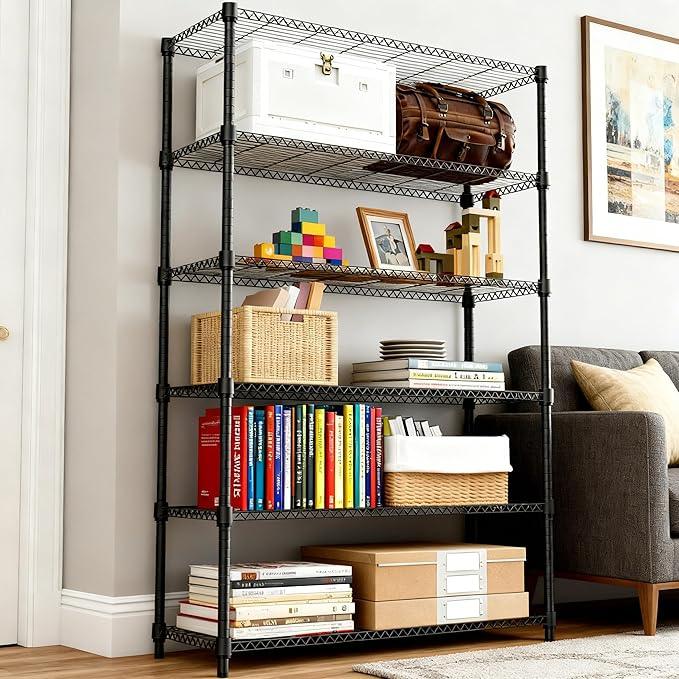 6 Tiers Shelf 2100 lbs Steel Storage Shelving Utility Shelving Unit Steel Organizer Wire Rack for Home,Kitchen,Office,Garage Black 17.7" D x 47.2" W x 82.4" H - ModernBath