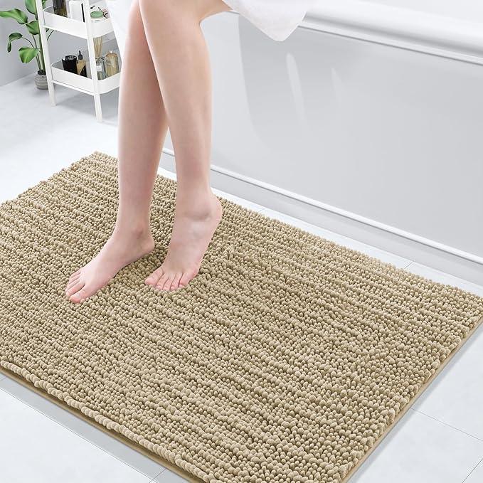 Arotive Luxury Chenille Bathroom Rug Mat, Extra Soft Thick Absorbent Shaggy Bath Rugs, Non-Slip Machine Wash Dry, Plush Bath Mats for Bathroom, Shower and Tub, 45x27, Beige - ModernBath