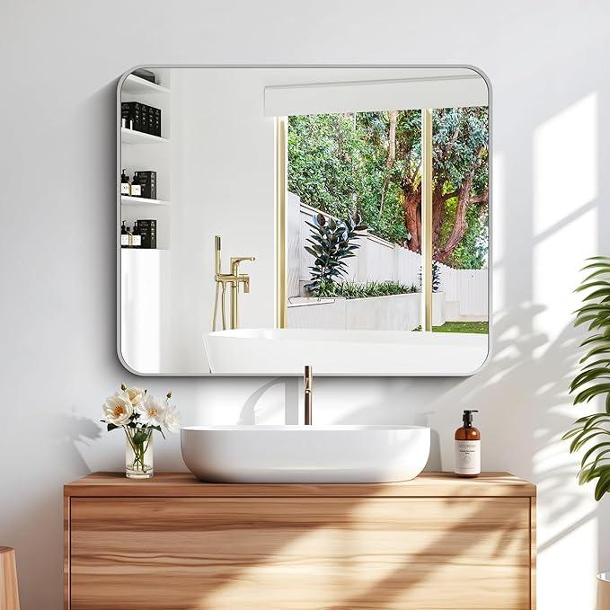 DESBING 30" x 36"Bathroom Mirror, Silver Wall Mirror with Metal Frame, Decorative Rectangular Vanity Mirror for Bedroom Bathroom Living Room Entryway (Horizontal/Vertical) - ModernBath