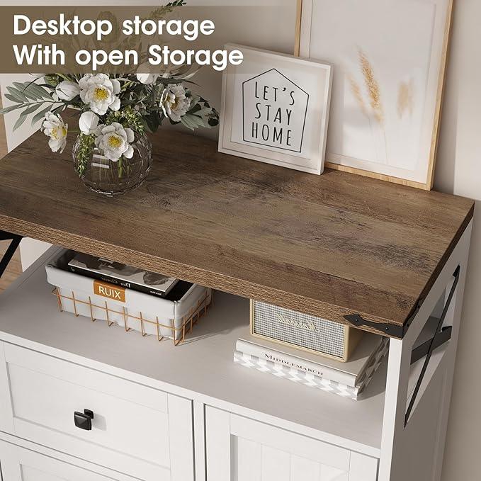 Fameill White Farmhouse Storage Cabinet with 2 Drawers & Shelves,Freestanding Kitchen Cabinet with Doors,Floor Storage Organization for Living Room,Bathroom,Laundry - ModernBath