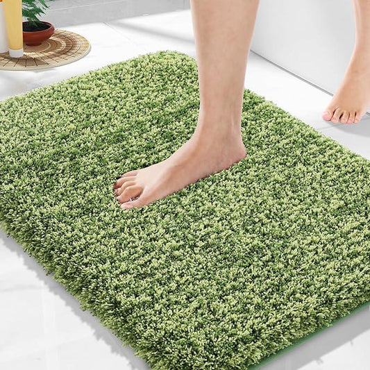 Yimobra Bathroom Rugs Non Slip Washable, Ultra Soft and Water Absorbent Bath Mats, Plush Fluffy Shower Mat Outside, Microfiber Thick Matts for Bathroom Floor/Sink, 24x17, Light Green and Dark Green - ModernBath