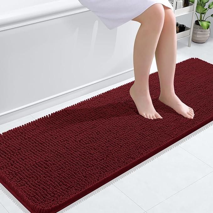 OLANLY Bathroom Rugs 59x20, Extra Soft Absorbent Chenille Bath Rugs, Rubber Backing Quick Dry, Machine Washable Bath Mats for Bathroom Floor, Tub and Shower, Home Decor Accessories, Burgundy - ModernBath
