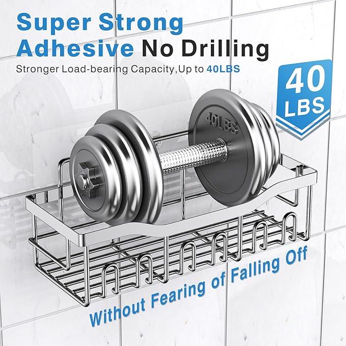 EUDELE 5-Pack Rustproof Stainless Steel Shower Caddy – No Drill Adhesive Bathroom Organizer with Large Capacity, Spacious Shower Shelves for Inside Shower, Kitchen & Home Decor Storage-XL Size - ModernBath
