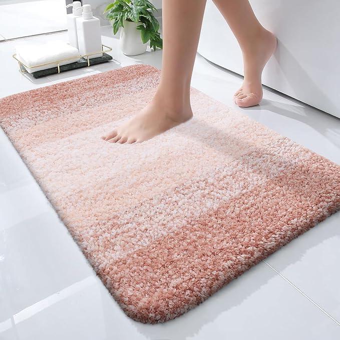 OLANLY Bathroom Rugs Mat 24x16, Extra Soft Absorbent Microfiber Bath Rugs, Rubber Backing, Quick Dry, Machine Washable Bath Mats for Bathroom Floor, Tub and Shower, Home Decor Accessories, Peach - ModernBath