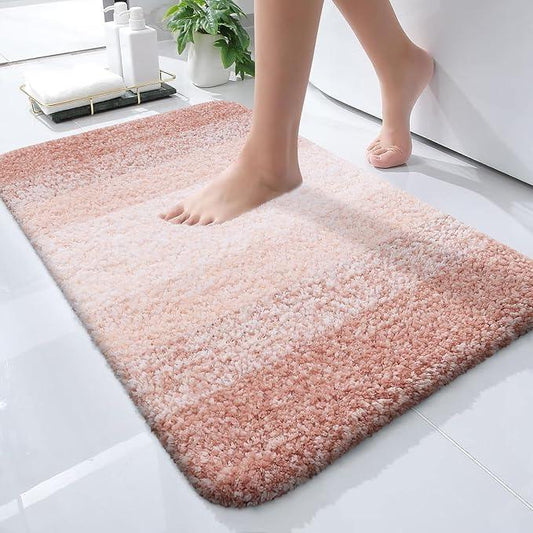 OLANLY Bathroom Rugs Mat 24x16, Extra Soft Absorbent Microfiber Bath Rugs, Rubber Backing, Quick Dry, Machine Washable Bath Mats for Bathroom Floor, Tub and Shower, Home Decor Accessories, Peach - ModernBath