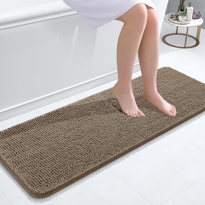 OLANLY Bathroom Rugs 47x17, Extra Soft Absorbent Chenille Bath Rugs, Rubber Backing Quick Dry, Machine Washable Bath Mats for Bathroom Floor, Tub and Shower, Home Decor Accessories, Tan - ModernBath