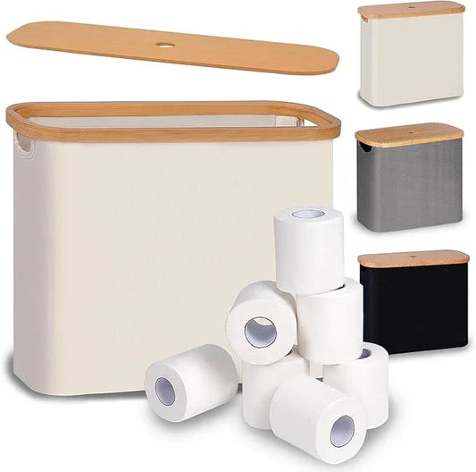 efluky Toilet Paper Basket, Toilet Paper Storage with Lid, Toilet Paper Organizer for Bathroom, Free Standing Toilet Paper Holder with Storage, Beige - ModernBath