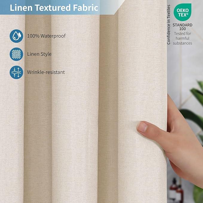 THAIGEE 2-in-1 Waterproof Extra Long Fabric Shower Curtain or Liner,Linen Textured,96 Inch Breathable TPU & Washable Bathroom Shower Curtain Set with 12 Plastic Hooks,Modern,72"x96" Cream - ModernBath