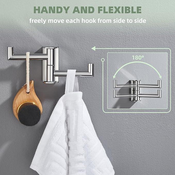 Angle Simple Swivel Robe Hook Polished Chrome, 304 Stainless Steel Bathroom Towel Double Hook for Wall - ModernBath
