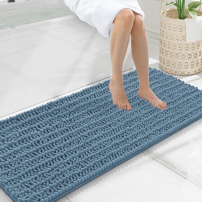 Smiry Bathroom Rugs Mat 47x20, Extra Soft Absorbent Chenille Bath Rugs, Non Slip Rubber Backing Machine Washable Quick Dry Bath Mats for Bathroom Floor, Tub, Shower, Decor Accessories, Grayish Blue - ModernBath