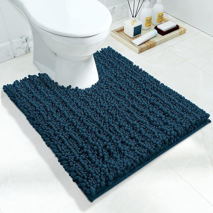 Yimobra Toilet Rug U Shaped Washable 24x20 Inch - Ultra Soft Absorbent Chenille Bath Rugs for Toilet, Quick Dry & Machine Washable, Non Slip Contour Bathroom Mat, Peacock Blue - ModernBath