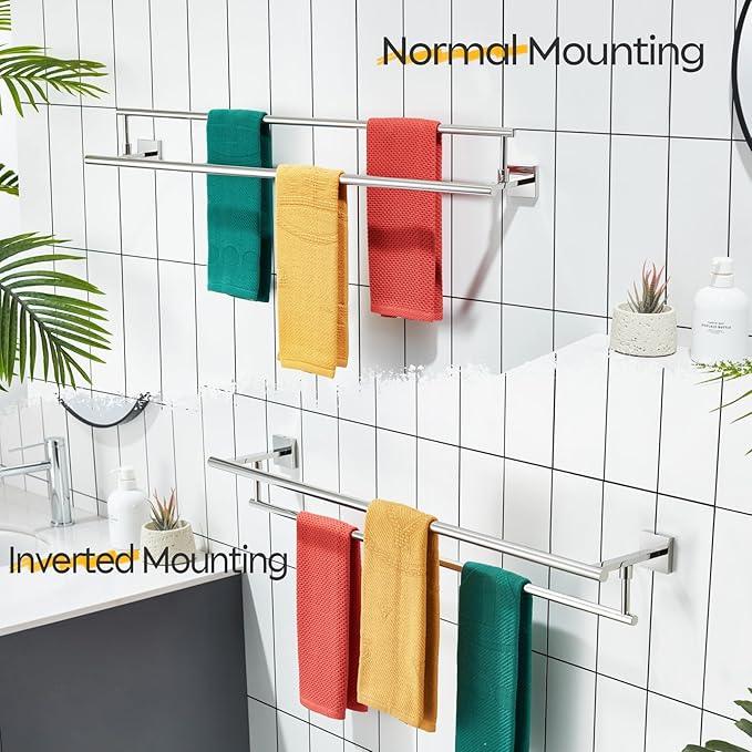 KOKOSIRI Towel Holder Polished Chrome 36 Inch Bathroom Double Bath Towel Bars Kitchen Rack Wall Mounted Stainless Steel B5009CH-L36 - ModernBath
