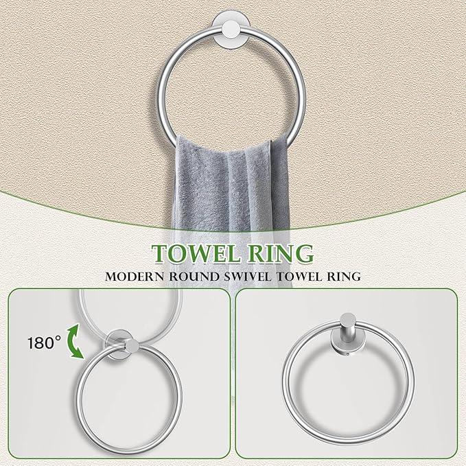 10-Piece Towel Bar Set Brushed Nickel Bathroom Hardware Accessories Set Includes 23.6in Towel Bar Round Towel Ring TP Holder and Hooks Stainless Steel Wall-Mounted Towel Racks Set for Bathroom - ModernBath