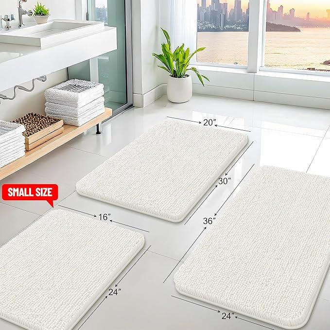 Arotive Bathroom Rugs 59x24, Extra Soft Absorbent Shaggy Chenille Bath Rugs, Machine Washable Rubber Backing Non-Slip Bath Mats for Bathroom Floor Tub and Shower, Home Decor Accessories, Ivory - ModernBath