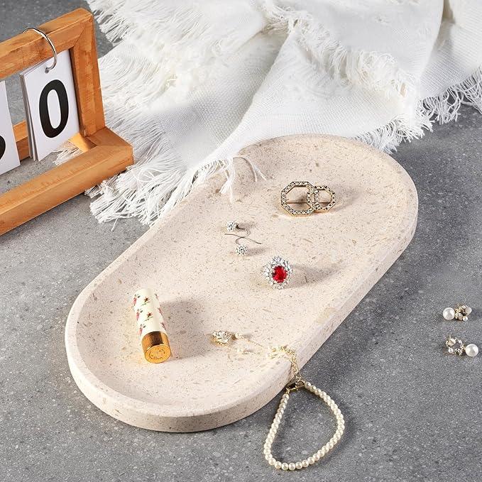 Koville Marble Vanity Tray for Decor, Natural Bathroom Tray for Bathroom Countertop, Stone Decorative Trays for Dresser Organizer, Storage Trays for Perfume, Jewelry Holder(Beige Yellow) - ModernBath