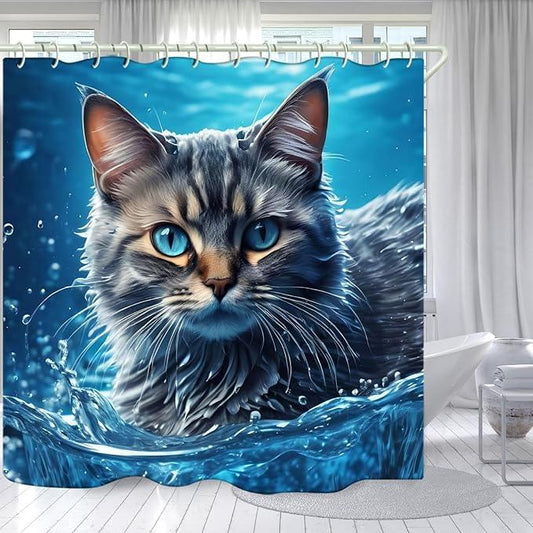 LYFANS Bathroom with Sea Cat 3D Shower Curtains, Luxury Bathtub Standard Shower Curtain, Waterproof and Bright Fabric Shower Curtain Size (72x72 Inches) - ModernBath