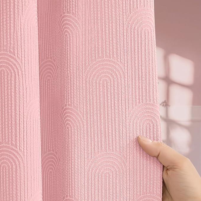 NDDYCU Light Pink Shower Curtain Boho Cotton Texture Mid Century Minimalist Arch Shower Curtain for Bathroom,72" W X 72" L - ModernBath