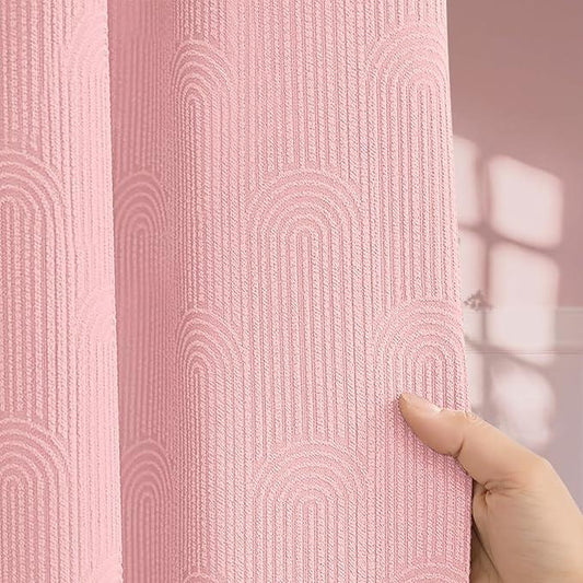 NDDYCU Light Pink Shower Curtain Boho Cotton Texture Mid Century Minimalist Arch Shower Curtain for Bathroom,72" W X 72" L - ModernBath