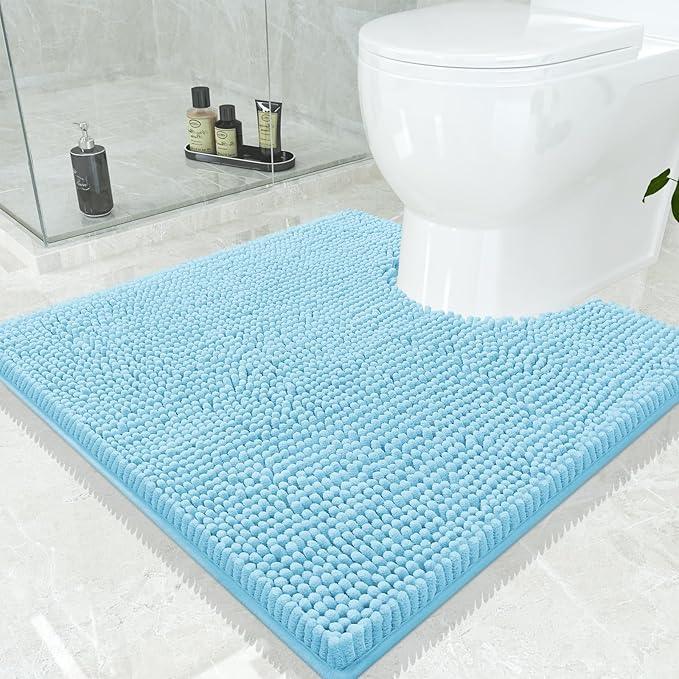 Smiry Luxury Chenille Toilet Rugs U-Shaped 24x24, Soft Absorbent Non-Slip Contour Bathroom Rugs for Toilet, Machine Washable Contoured Bath Mats, Sky Blue - ModernBath