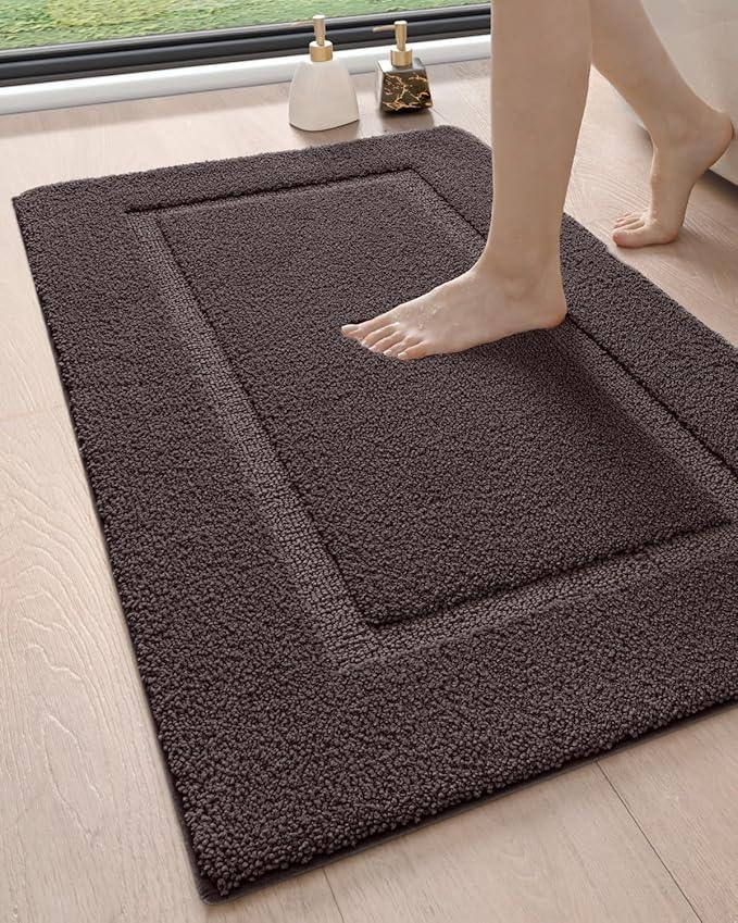 DEXI Bathroom Rugs 43x24, Washable Non Slip Bath Mat for Shower Floor, Absorbent Quick Dry Bathmat with Rubber Backing, Ultra Soft Plush Carpet for Tub, Brown - ModernBath