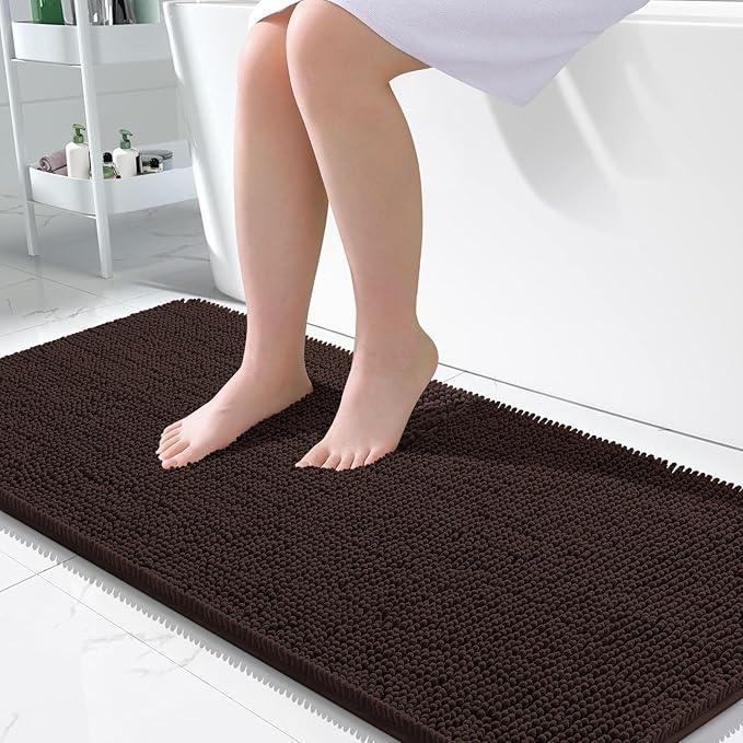 OLANLY Bathroom Rugs 50x30, Extra Soft Absorbent Chenille Bath Rugs, Rubber Backing Quick Dry, Machine Washable Bath Mats for Bathroom Floor, Tub and Shower, Home Decor Accessories, Brown - ModernBath