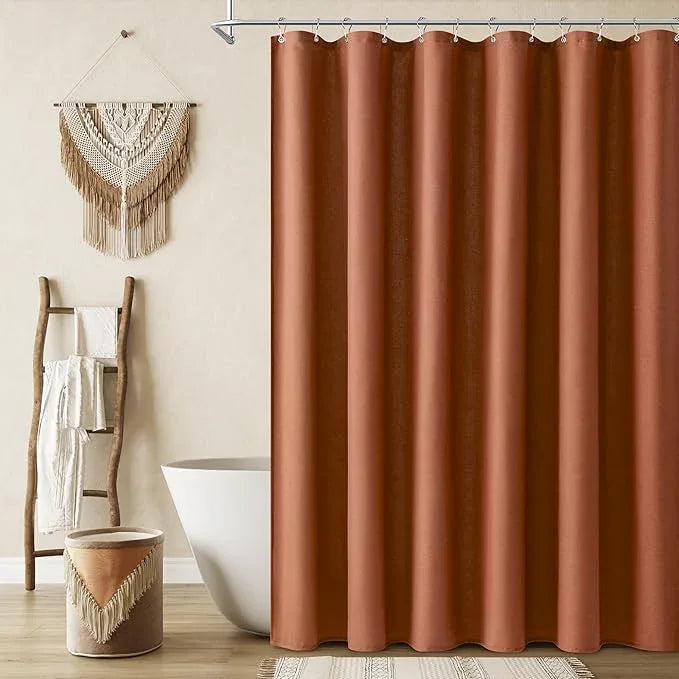 Naturoom Terracotta Linen Shower Curtain, Country Boho Farmhouse Bath Decor Shower Curtains Neutral Cloth Weighted Textured Fabric Bath Curtain Liner with Hooks, 72x96 - ModernBath