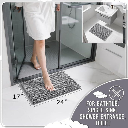 Yimobra Bathroom Rugs Non Slip Washable - Ultra Soft Absorbent Chenille Bath Mat, Quick Dry Shaggy Floor Carpet for Tub Shower, Gray Home Decor Accessories, 24x17 Inch - ModernBath