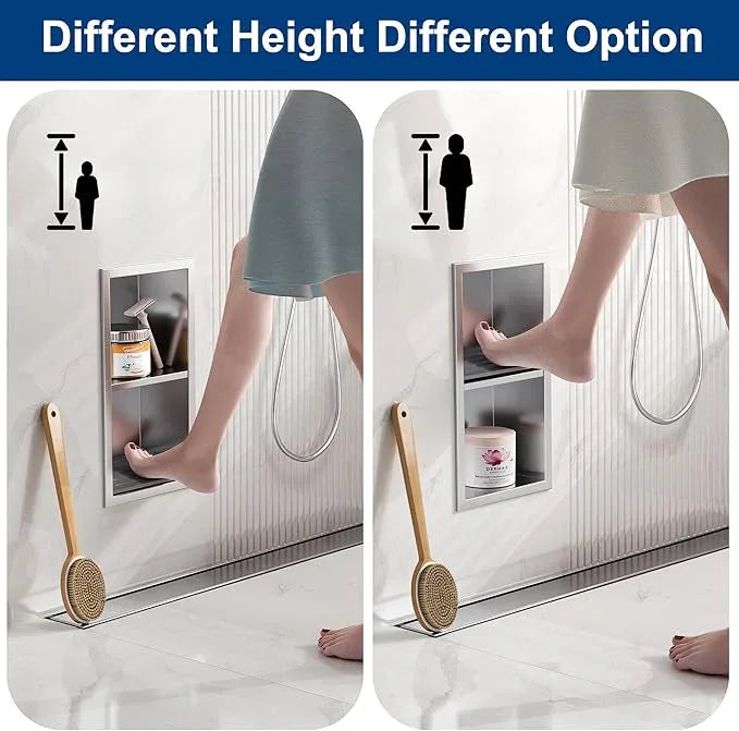 Qeke Shower Foot Rest for Shaving Legs, 304 Stainless Steel Footrest Niche With Holder, Recessed Shower Niche, Brushed Nickel, 5.9" X 12.3" - ModernBath