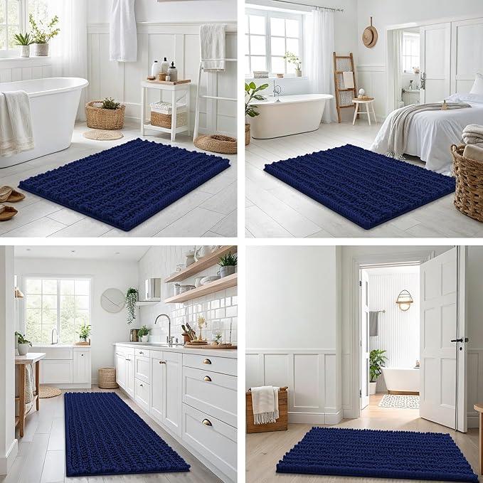 Smiry Bathroom Rugs Mat 59x24, Extra Soft Absorbent Chenille Bath Rugs, Non Slip Rubber Backing Machine Washable Quick Dry Bath Mats for Bathroom Floor, Tub, Shower, Home Decor Accessories, Navy Blue - ModernBath