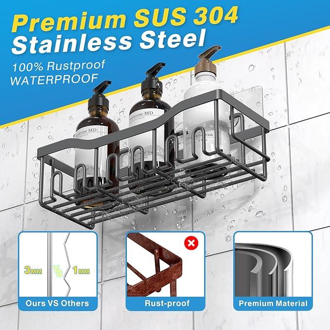 EUDELE 5-Pack Rustproof Stainless Steel Shower Caddy – No Drill Adhesive Bathroom Organizer with Large Capacity, Spacious Shower Shelves for Inside Shower, Kitchen & Home Decor Storage-XL Size - ModernBath