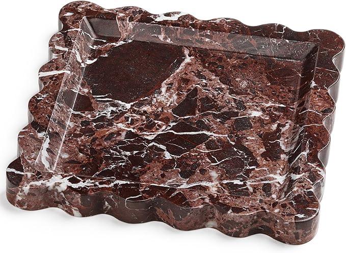 Natural Marble Vanity Tray - Moujings Genuine Marble Perfume Tray for Bathroom Decor, Stone Bathroom Vanity Organizer Tray for Kitchen Counter, Candles, Jewelry, Coffee, Makeup, Key - ModernBath