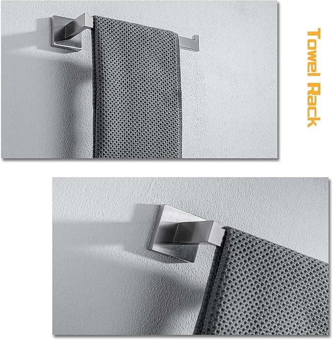 4-Piece Bathroom Hardware Set, Towel Rack Towel Bar Towel Holder Toilet Paper Holder Towel Hooks Modern Square Premium Stainless Steel Brushed Nickel Wall Mounted Bathroom Accessories Set (16inch) - ModernBath