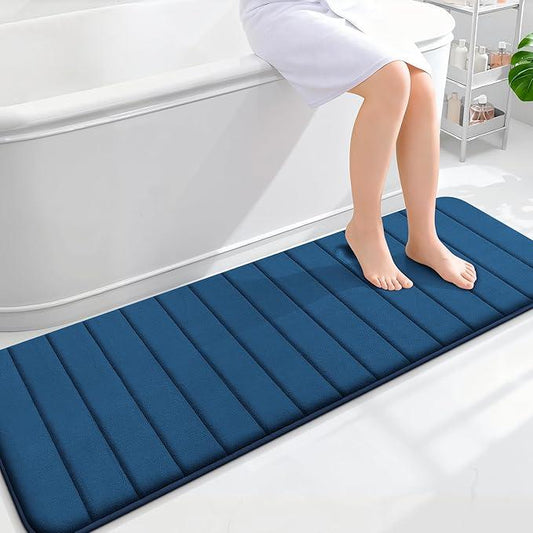 OLANLY Memory Foam Long Bathroom Rugs Runner 59x20, Super Soft Absorbent Bath Mat, Quick Dry, Machine Washable Shower Floor Rugs, Bathmat Carpet, Bathroom Home Decor Accessories, Navy Blue - ModernBath