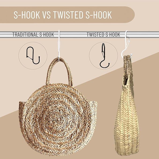 Blau Marité 6 Purse Hanger for Closet. Tote Hanger. S-Shaped Hooks S Hooks Twist Design. Anti Drop S-Shaped Hook for Hanging Handbags with Safety Buckle to Prevent Falls. Heavy Duty. (White, Twisted) - ModernBath