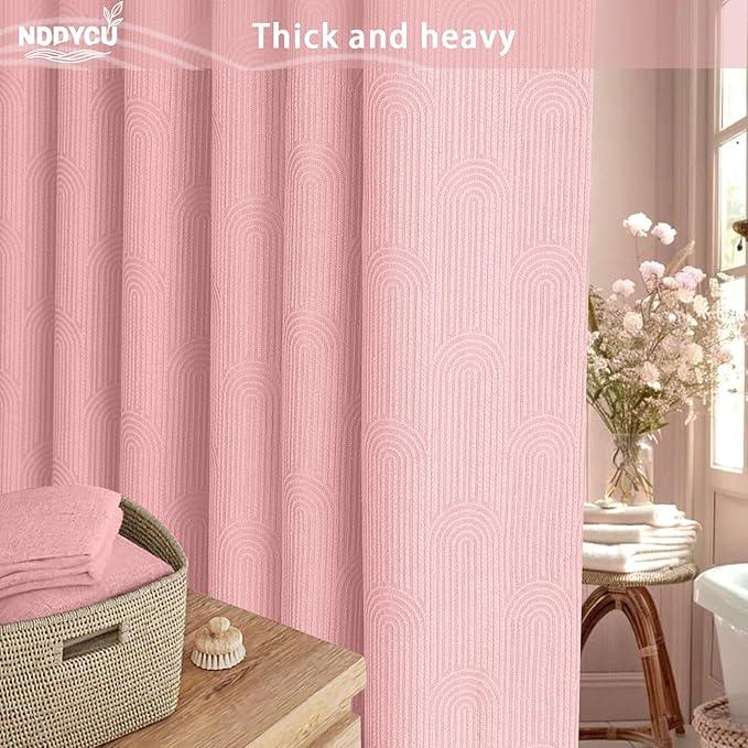 NDDYCU Light Pink Shower Curtain Boho Cotton Texture Mid Century Minimalist Arch Shower Curtain for Bathroom,72" W X 72" L - ModernBath